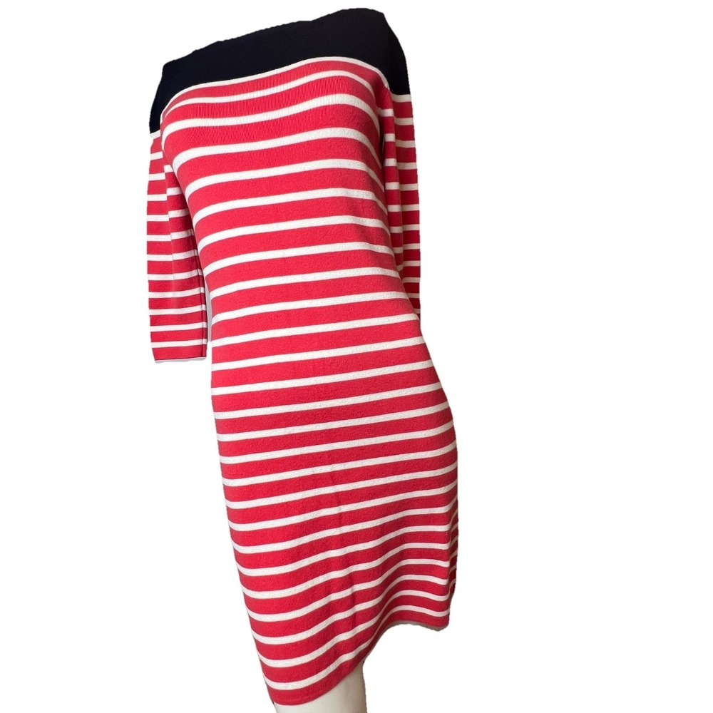 Talbots Petites Size SP White Pink Navy Striped Cotton Blend Knit Sweater Dress